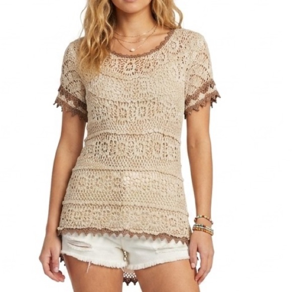 Vintage crocheted overlay top, beaded sleeves and neckline size petite large